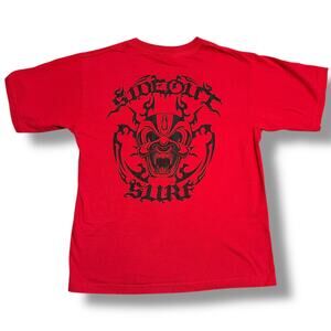 Vintage 90s Y2k Sideout Surf Red Double Sided Tribal Skull Graphic T Shirt Sz S
